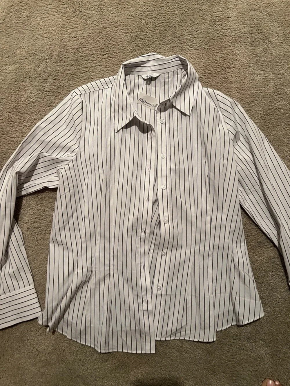 Reitmans White Button-Down Shirt with Black Pinstripes. NWT - Picture 2 of 5